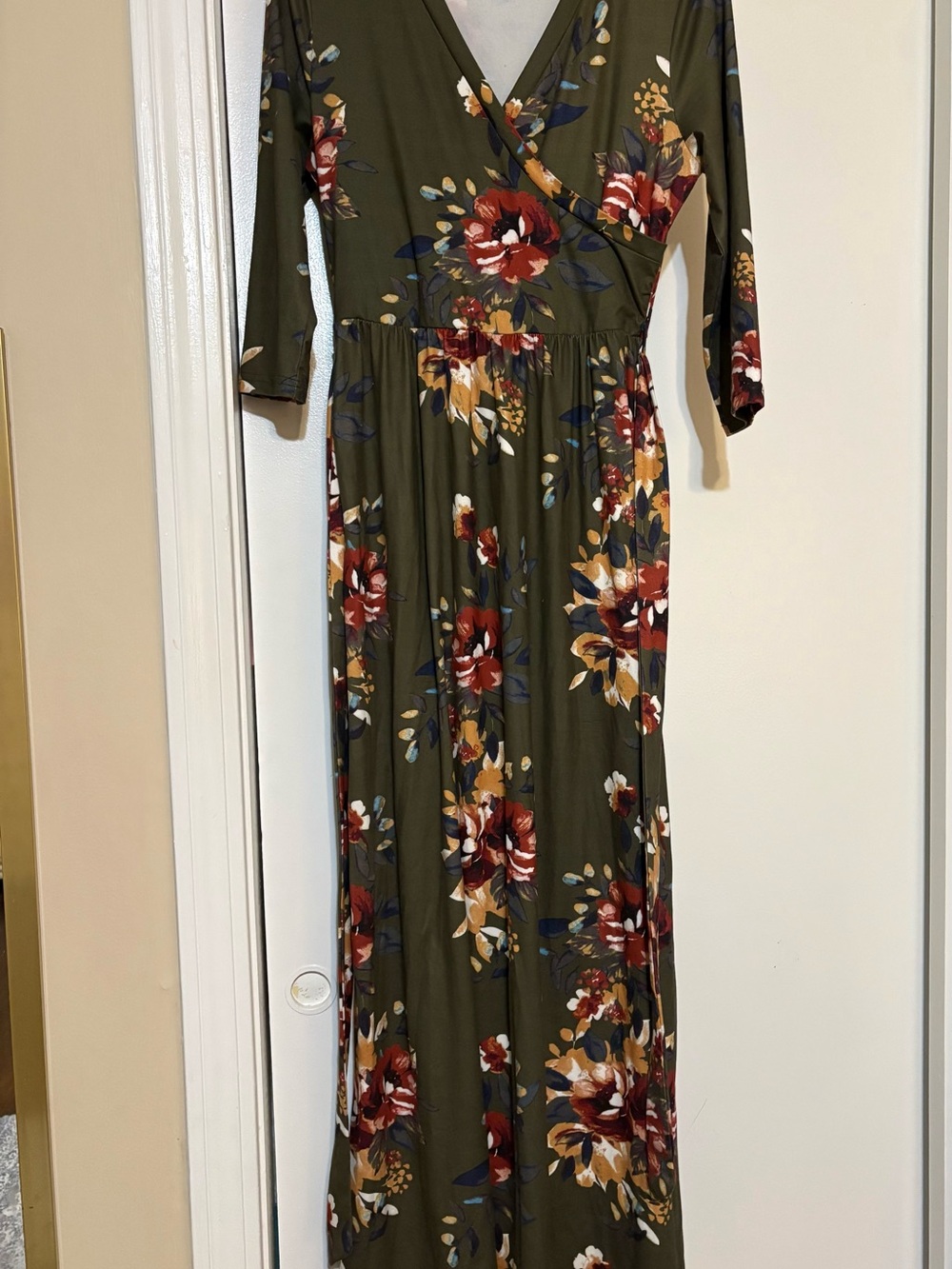 Olive Floral Wrap Maxi Dress - Women size Small